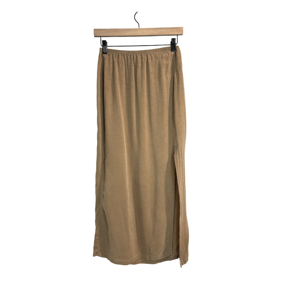 Harlow‎ Tan Maxi Skirt Women Size Small Slit Bemberg Silk